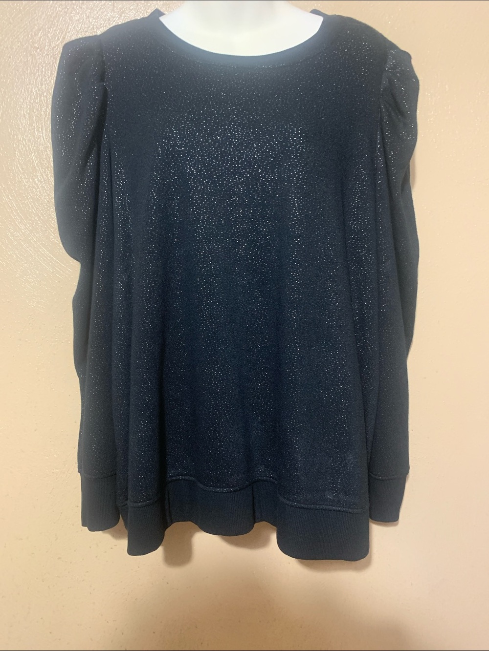 Jane & Delancey 2X Black Sparkle Puff-Sleeve Sweatshirt NWT